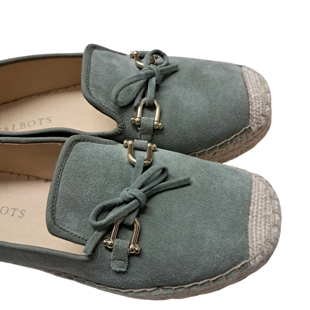 Talbots Quinn Bow Suede Platform Espadrilles Women's 6.5 Sage Green Leather‎